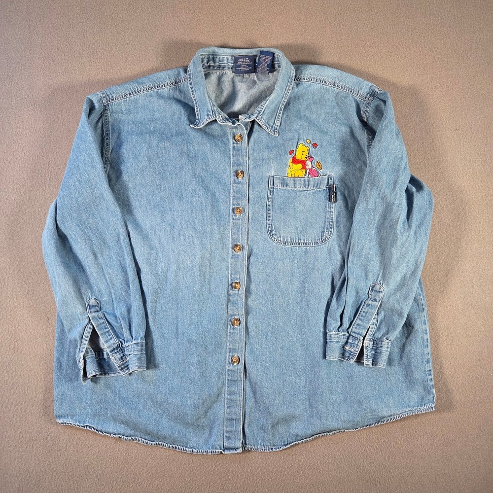Vintage Winnie The Pooh Shirt Womens 26w Denim Button Up Shirt Piglet